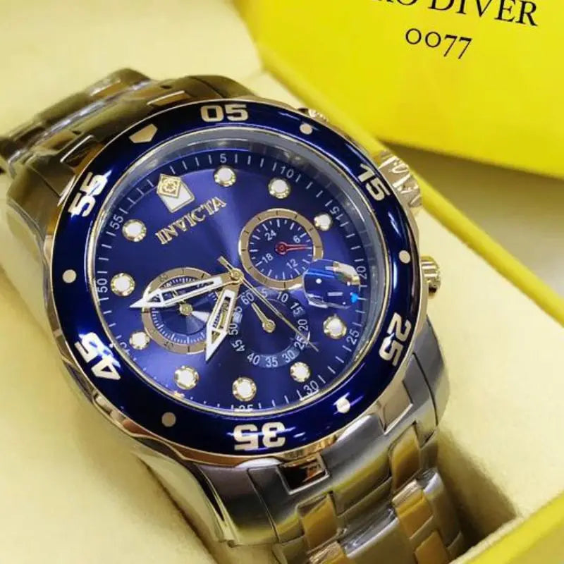 Invicta Pro Diver 0077 Luxo Banhado a Ouro 18K Caixa Especial + 2 Brindes À Prova D'Água Brilho Duradouro e Estilo Exclusivo