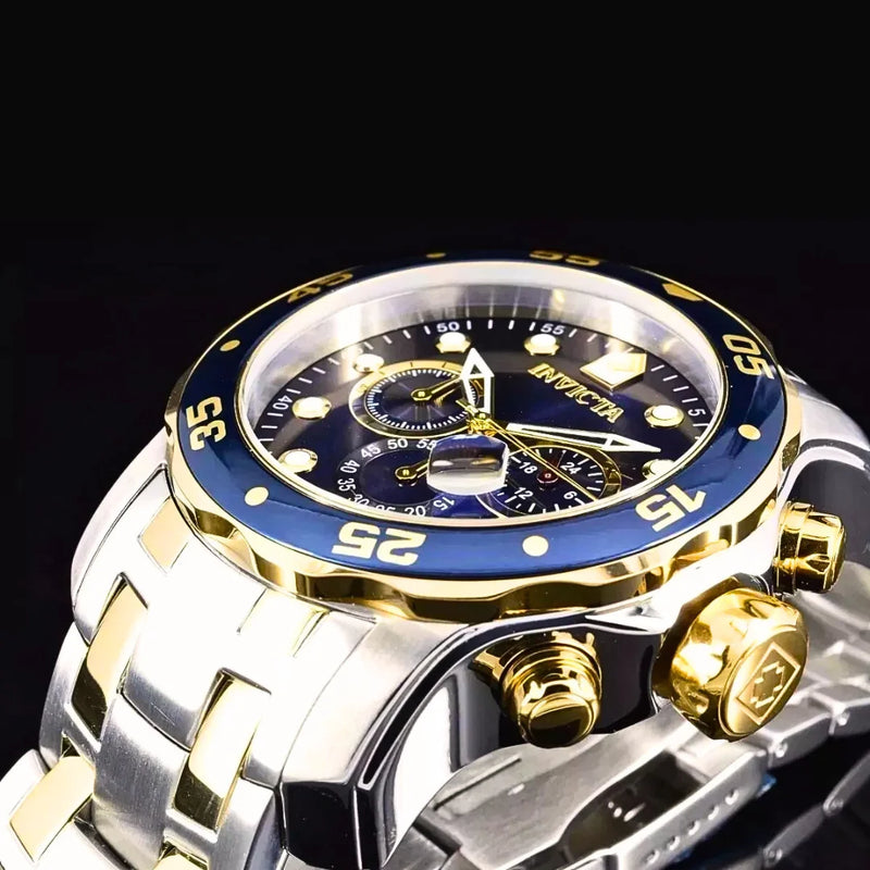 Invicta Pro Diver 0077 Luxo Banhado a Ouro 18K Caixa Especial + 2 Brindes À Prova D'Água Brilho Duradouro e Estilo Exclusivo