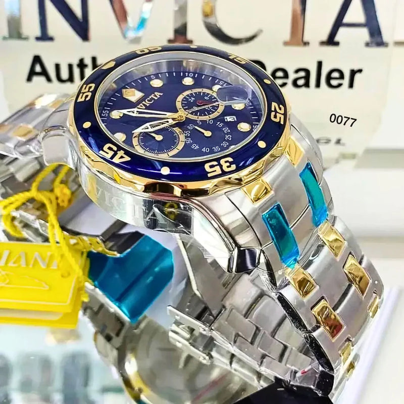 Invicta Pro Diver 0077 Luxo Banhado a Ouro 18K Caixa Especial + 2 Brindes À Prova D'Água Brilho Duradouro e Estilo Exclusivo