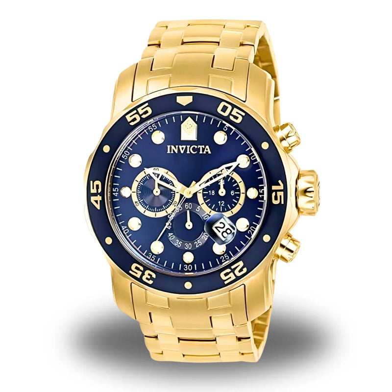 Invicta Pro Diver 0077 Luxo Banhado a Ouro 18K Caixa Especial + 2 Brindes À Prova D'Água Brilho Duradouro e Estilo Exclusivo