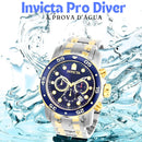 Invicta Pro Diver 0077 Luxo Banhado a Ouro 18K Caixa Especial + 2 Brindes À Prova D'Água Brilho Duradouro e Estilo Exclusivo