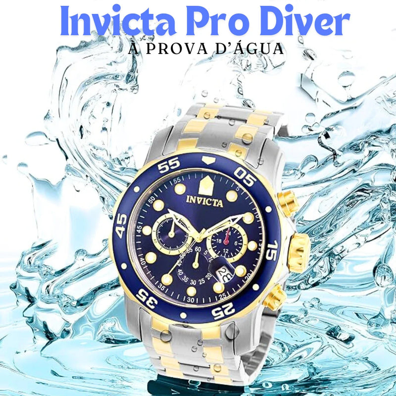 Invicta Pro Diver 0077 Luxo Banhado a Ouro 18K Caixa Especial + 2 Brindes À Prova D'Água Brilho Duradouro e Estilo Exclusivo