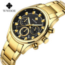 Relógio masculino WWOOR em aço inoxidável dourado.