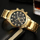 Relógio masculino WWOOR em aço inoxidável dourado.