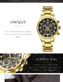 Relógio masculino WWOOR em aço inoxidável dourado.