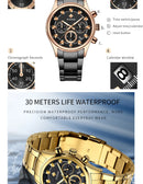 Relógio masculino WWOOR em aço inoxidável dourado.