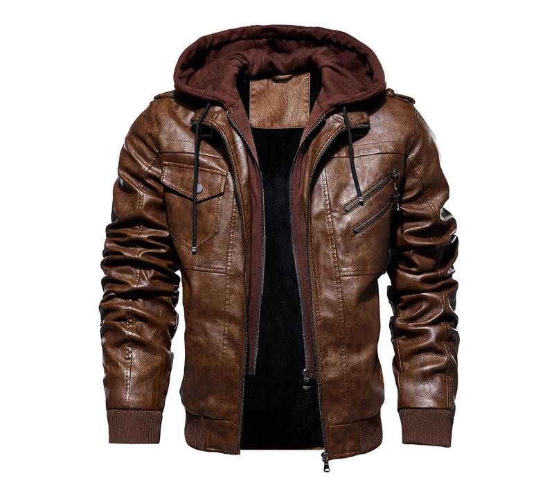 Jaqueta de couro masculina estilo motoqueiro