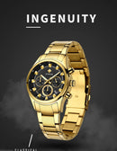 Relógio masculino WWOOR em aço inoxidável dourado.