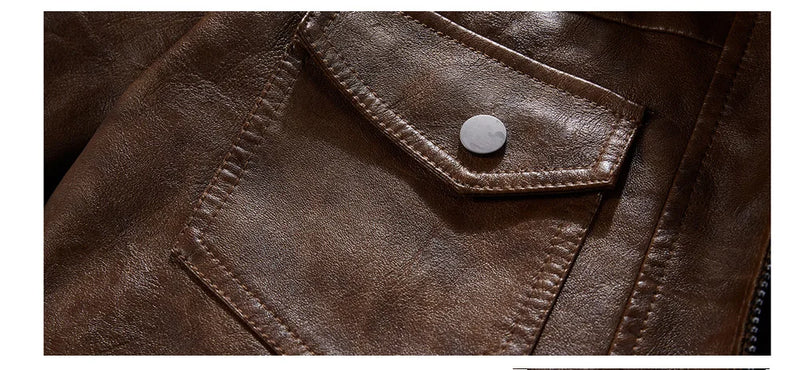 Jaqueta de couro masculina estilo motoqueiro