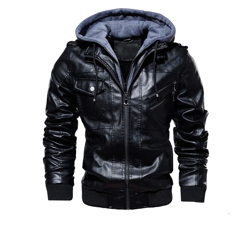 Jaqueta de couro masculina estilo motoqueiro