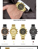 Relógio masculino WWOOR em aço inoxidável dourado.