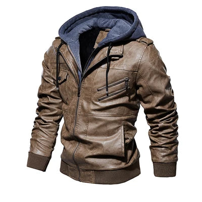 Jaqueta de couro masculina estilo motoqueiro