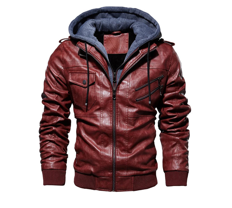 Jaqueta de couro masculina estilo motoqueiro