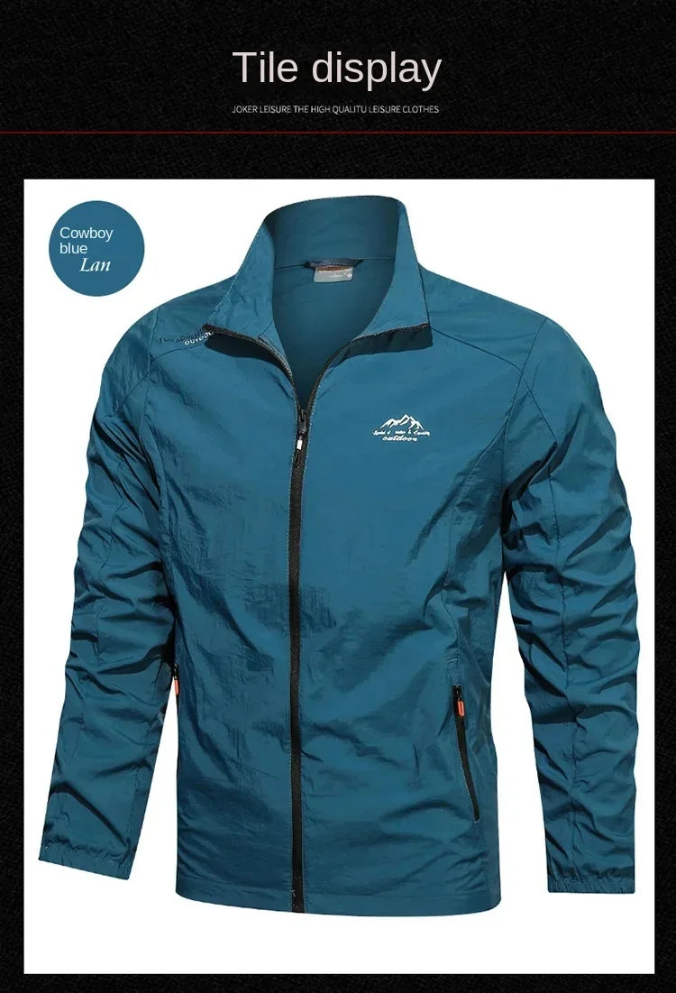 Jaqueta corta-vento masculina, proteção solar UV, respirável, ultraleve