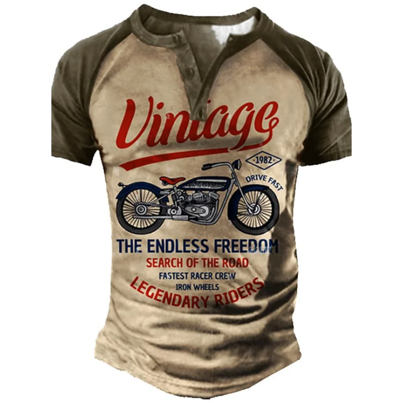 COLEÇÃO RAIZ URBANA Camiseta Henley vintage com estampa 3D , estilo casual, streetwear.