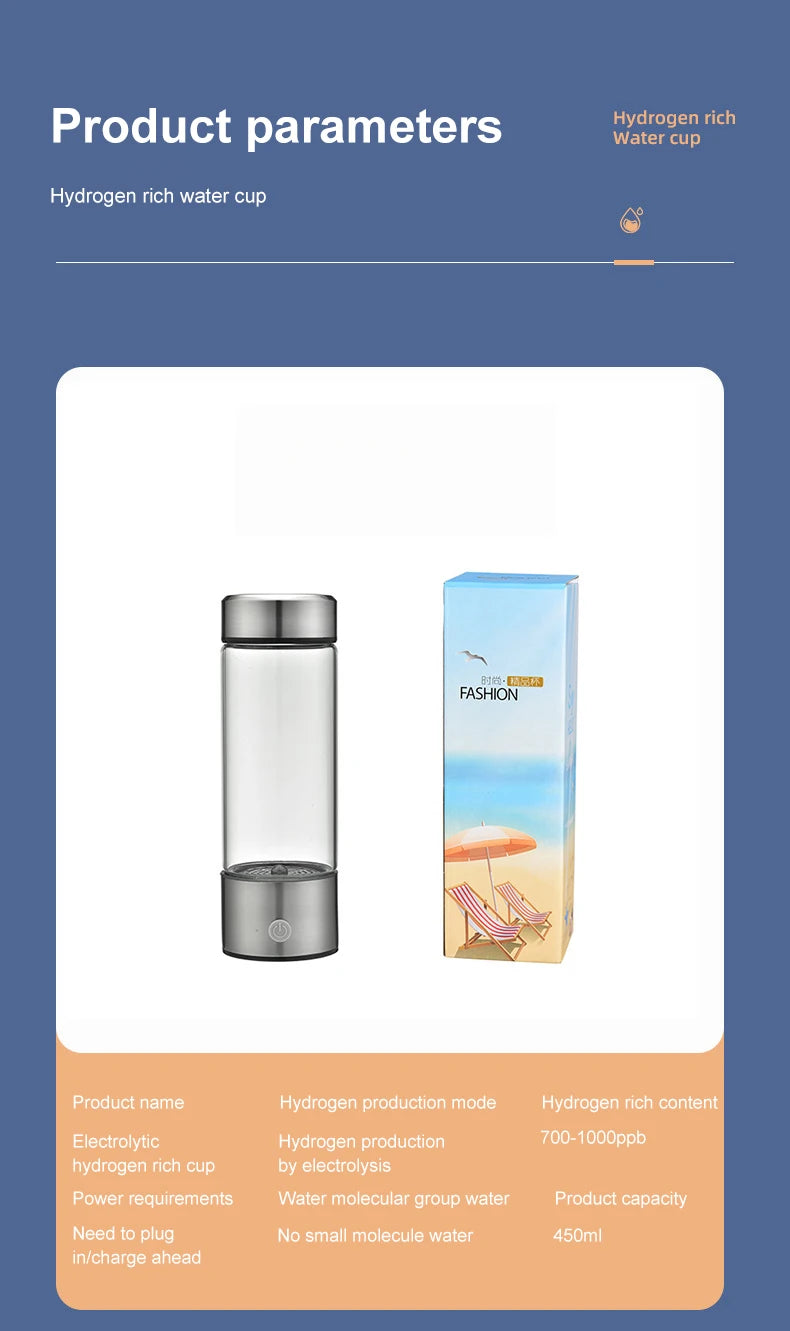 Garrafa geradora de água de hidrogênio portátil. 450 ML