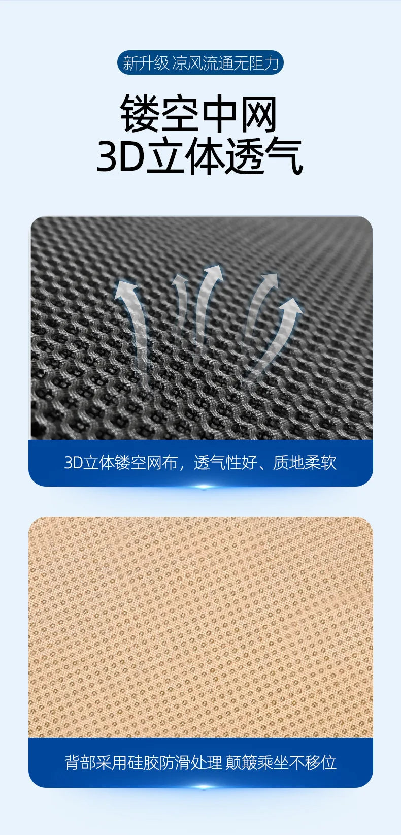 Assento respirável. Almofada c/ sistema de dissipação de calor.