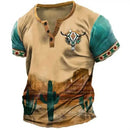 Camisa Henley com decote em V masculina, tops tribais estampados