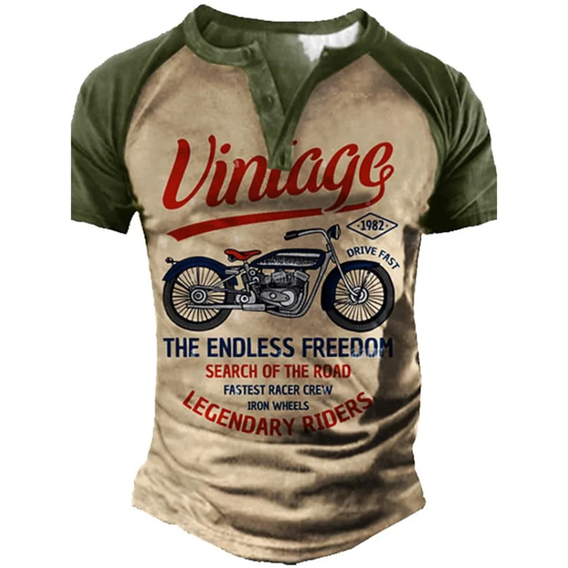 COLEÇÃO RAIZ URBANA Camiseta Henley vintage com estampa 3D , estilo casual, streetwear.