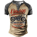 COLEÇÃO RAIZ URBANA Camiseta Henley vintage com estampa 3D , estilo casual, streetwear.
