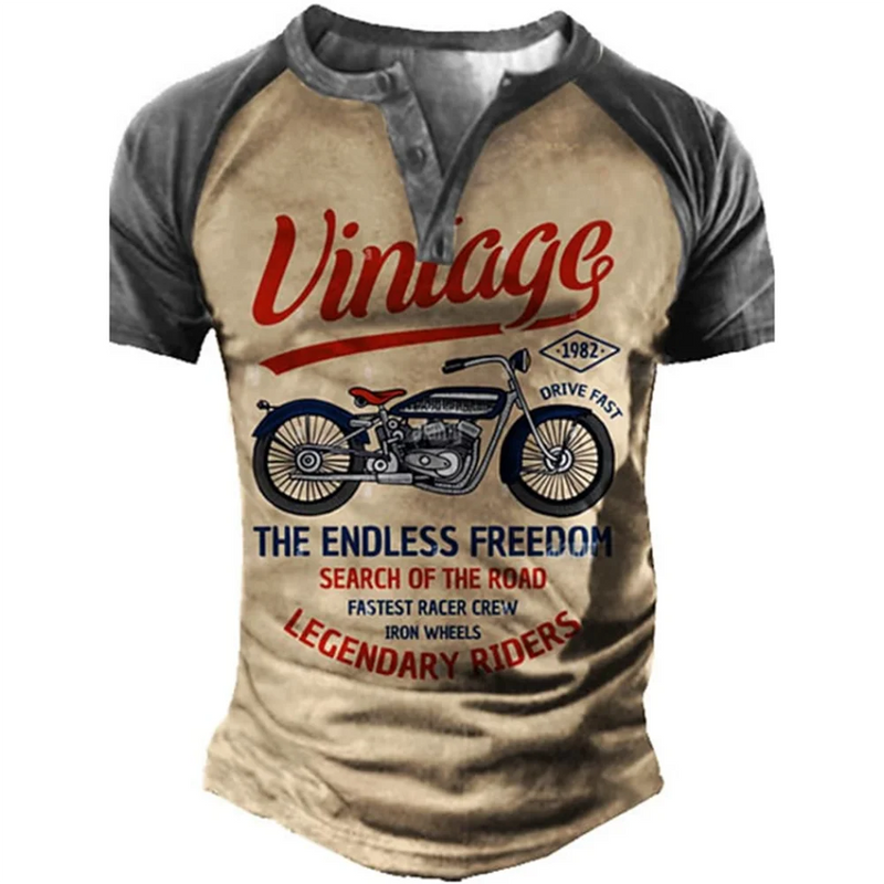 COLEÇÃO RAIZ URBANA Camiseta Henley vintage com estampa 3D , estilo casual, streetwear.