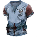 Camisa Henley com decote em V masculina, tops tribais estampados