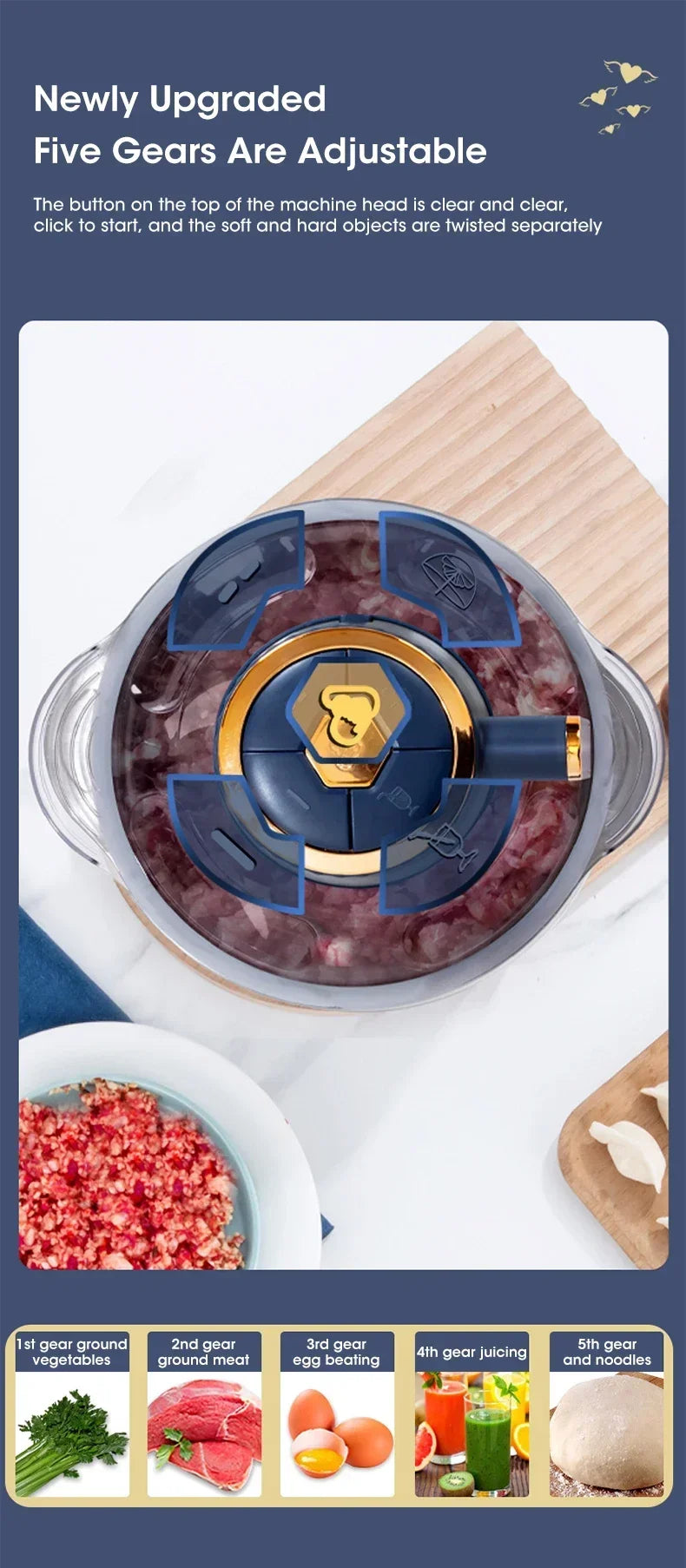 Triturador/processador de alimentos 5L multifuncional