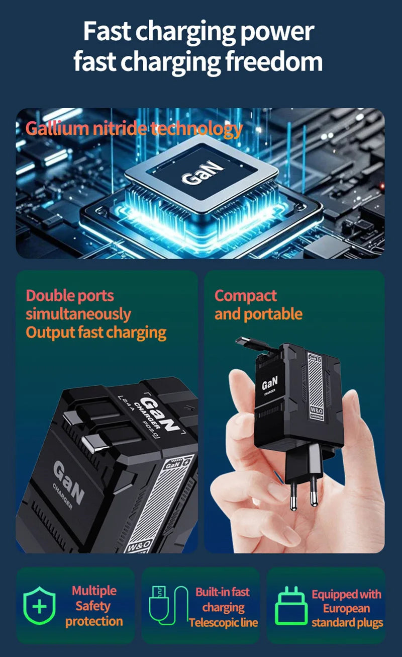 Carregador turbo Xiaomi 120W GaN, cabo retrátil, tipo C ,Compativel com   Iphone 16,  Ipad , Macbook