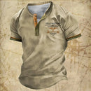 Camisa Henley com decote em V masculina, tops tribais estampados