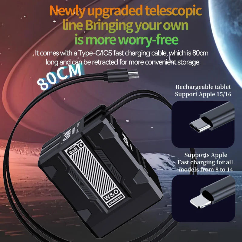 Carregador turbo Xiaomi 120W GaN, cabo retrátil, tipo C ,Compativel com   Iphone 16,  Ipad , Macbook