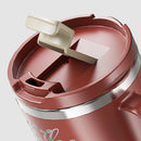 Caneca de café com revestimento duplo inoxidável, tampa e alça.