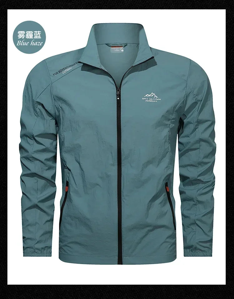 Jaqueta corta-vento masculina, proteção solar UV, respirável, ultraleve