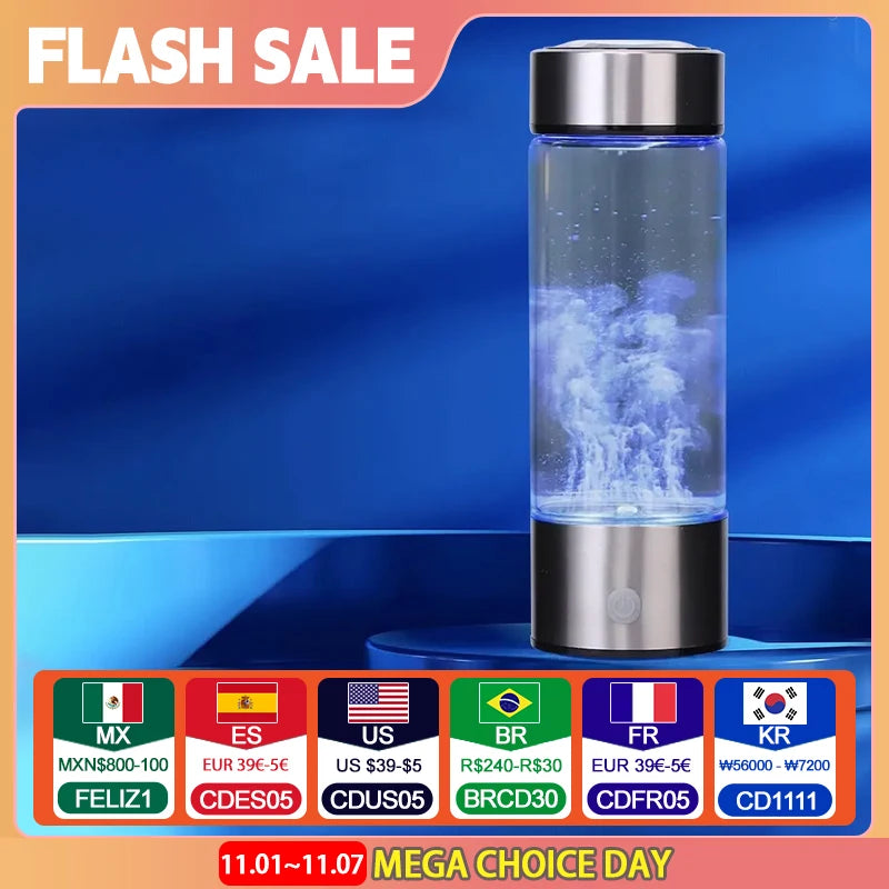 Garrafa geradora de água de hidrogênio portátil. 450 ML