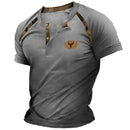 Camisa Henley com decote em V masculina, tops tribais estampados