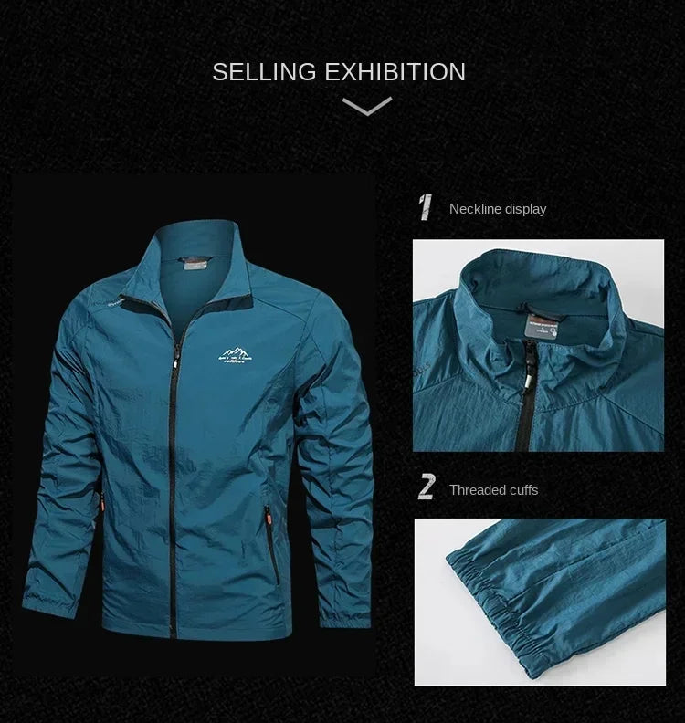 Jaqueta corta-vento masculina, proteção solar UV, respirável, ultraleve