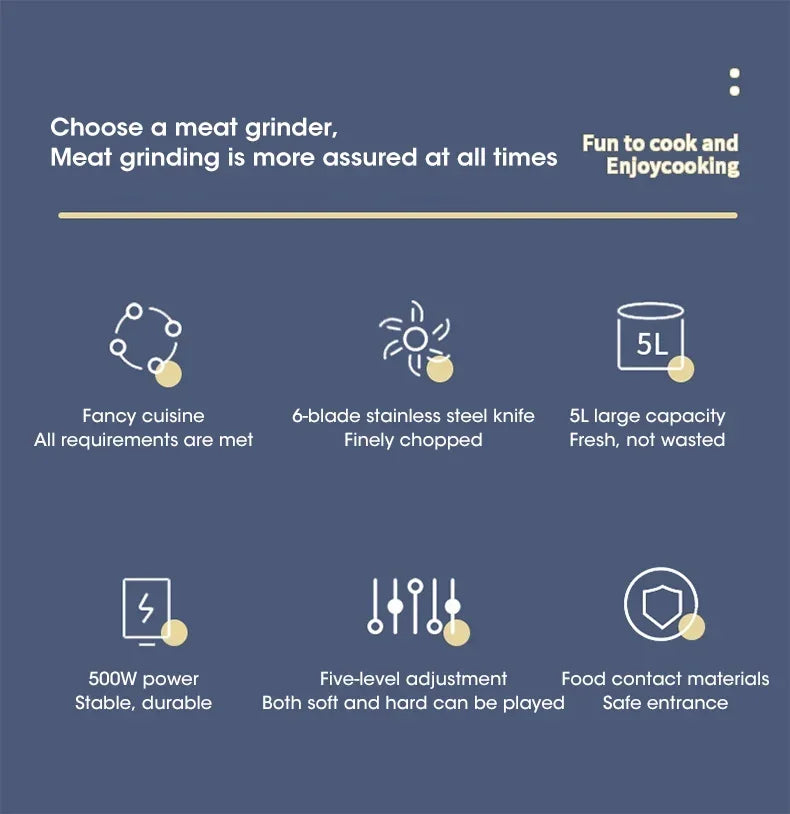 Triturador/processador de alimentos 5L multifuncional