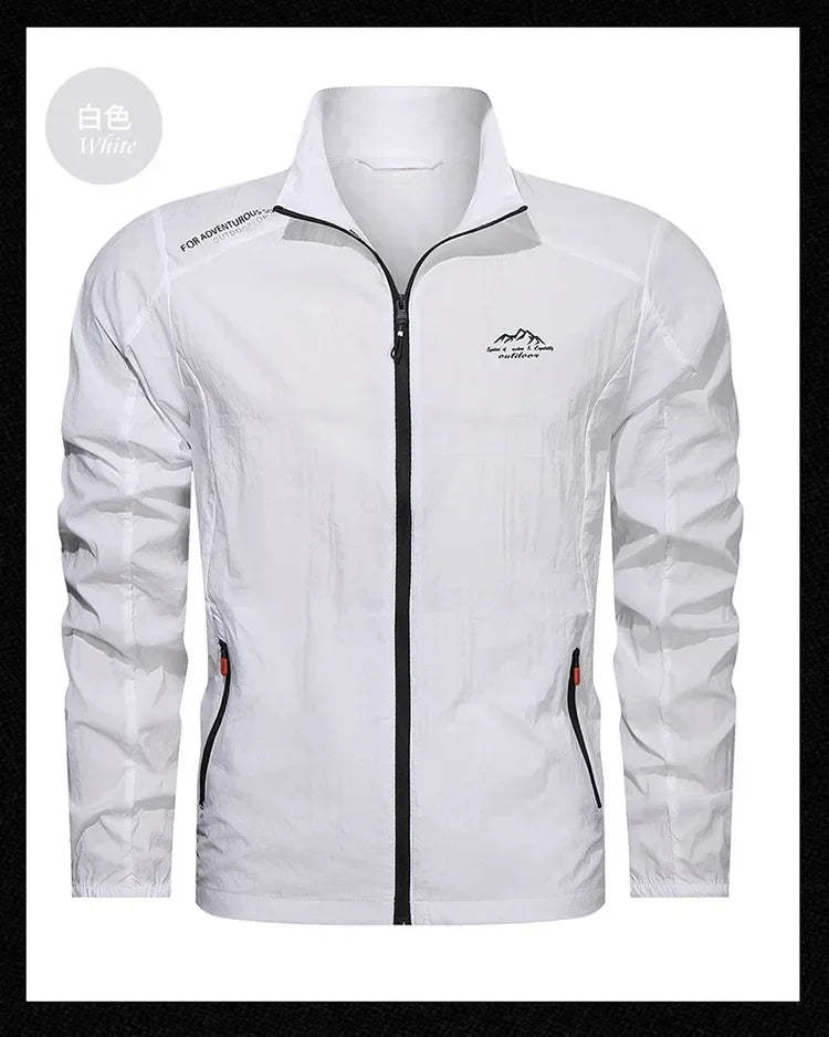 Jaqueta corta-vento masculina, proteção solar UV, respirável, ultraleve