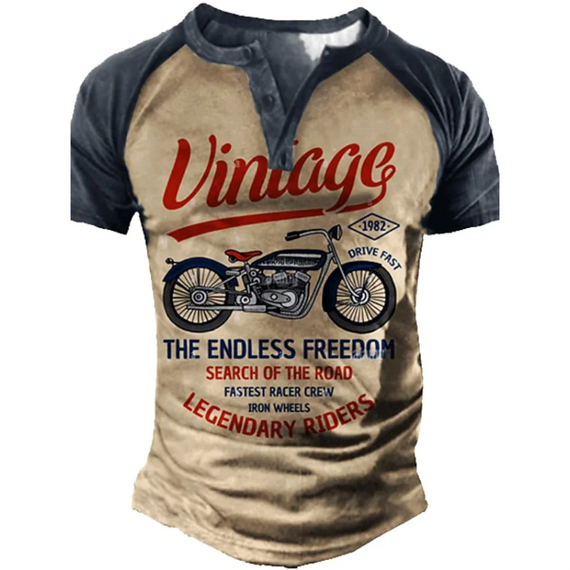 COLEÇÃO RAIZ URBANA Camiseta Henley vintage com estampa 3D , estilo casual, streetwear.