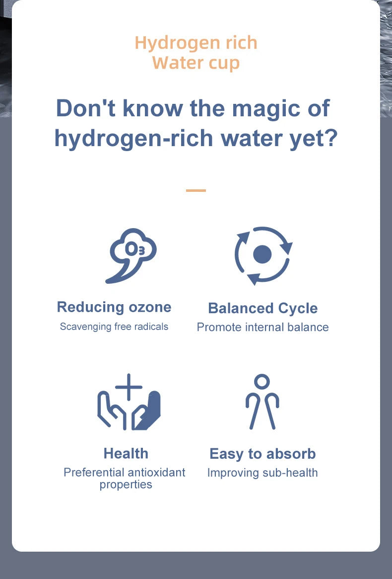 Garrafa geradora de água de hidrogênio portátil. 450 ML